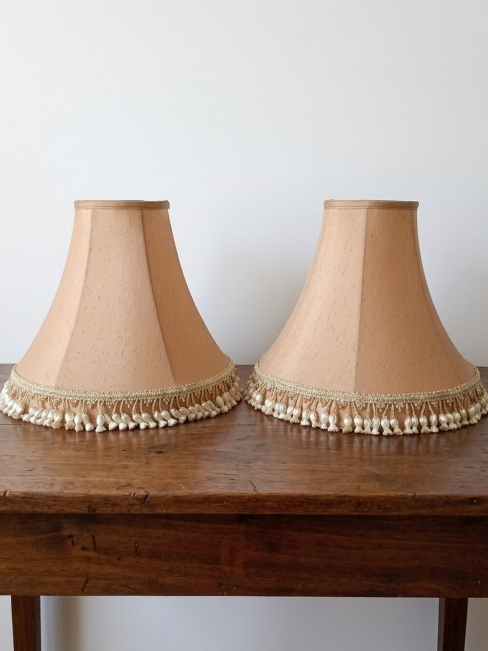Pair of Formal Gold Silk Lamp Shades with Tassels Lamp Shade Pair Antique Decor
